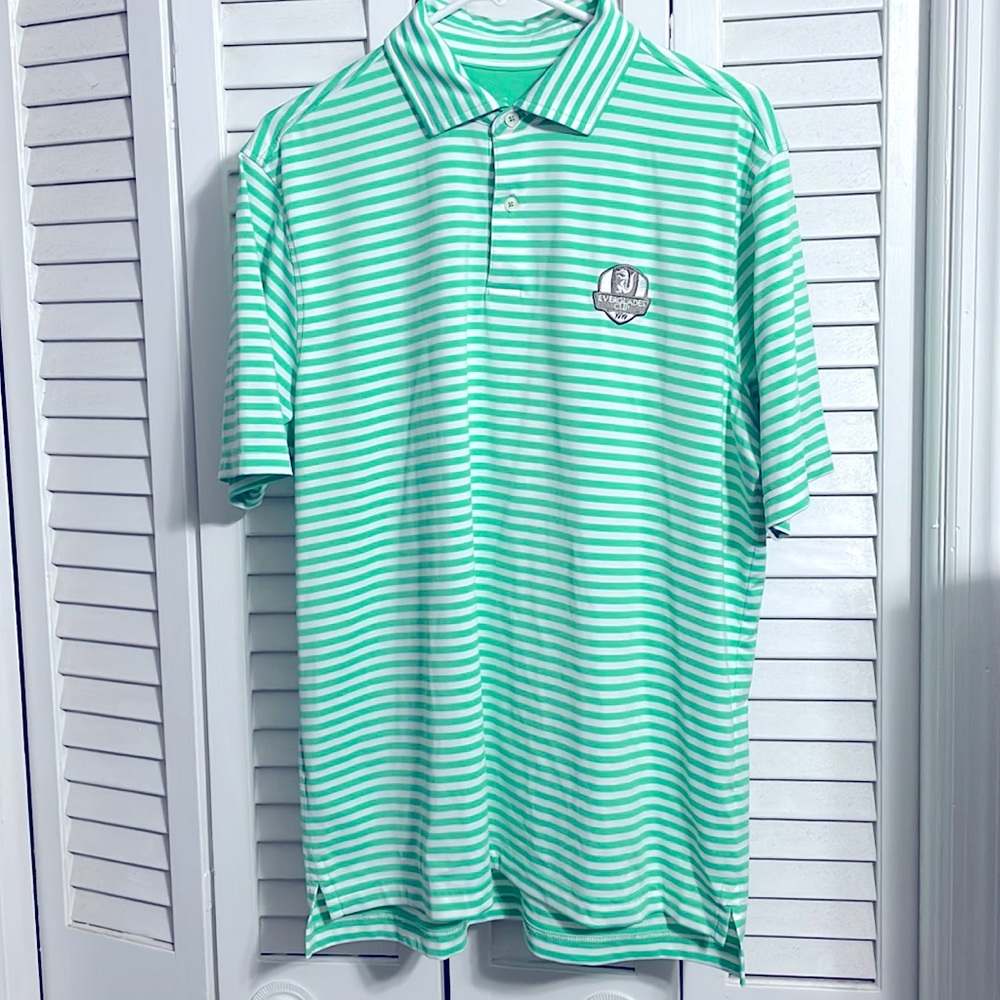 FG Tech Everglades Cup/Everglades Club mens pinstripe golf polo medium.